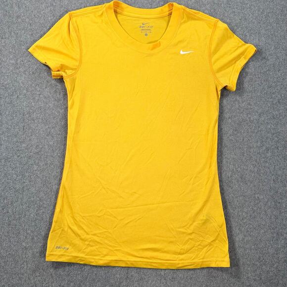 Nike Dri-Fit Yellow Short Sleeve Tee Shirt Women's Small Crew Neck Active Gym - Picture 1 of 8